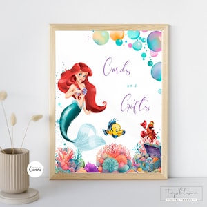 Enseigne personnalisée modifiable petite sirène, modèle de décoration d'anniversaire Ariel, enseigne cadeaux princesse Ariel enseigne personnalisable, enseigne décorative imprimable d'anniversaire