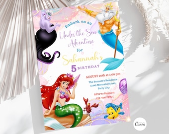 Editable Little Mermaid Invitation Little Mermaid Birthday Invite Princess Ariel Birthday Invite Little Mermaid Party Invite Instant Digital