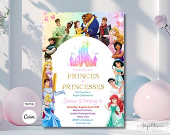Princes and Princesses Invitation Royal Birthday Invite Girl Party Any Age Template Digitally Download