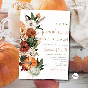 Fall Baby Shower Invitation A Little Pumpkin is On the Way Gender Neutral Baby Shower Boho Invite Editable Template Cute Pumpkin Invitation