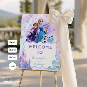 Gefrorener Geburtstag Willkommensschild Elsa Anna Party Dekor Bearbeitbare Canva Vorlage Digitaler Download Thema