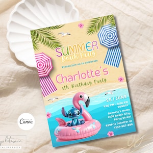 Bearbeitbare Stitch Einladung Stitch Birthday Pool einladen Stitch Party einladen Vorlage Stitch Printable Beach Geburtstag Digitally Download