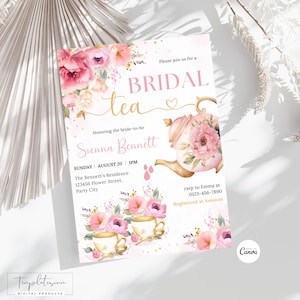Bridal Shower Tea Party Invitation Editable Time For Tea With Bride To Be Template Blush Pink Afternoon Floral Tea Invite Instant Download