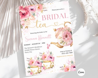 Brautdusche-Tee-Party-Einladung bearbeitbare Zeit für Tee mit Braut zu sein Vorlage Blush Rosa Nachmittagstee Blumenladen Sofort-Download