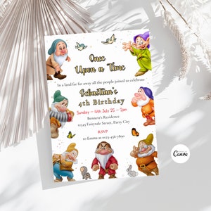 The Seven Dwarfs Invitation Editable Boy Birthday Invite Snow White Birthday Digital Template  Boy Invitation Snow White Instant Download