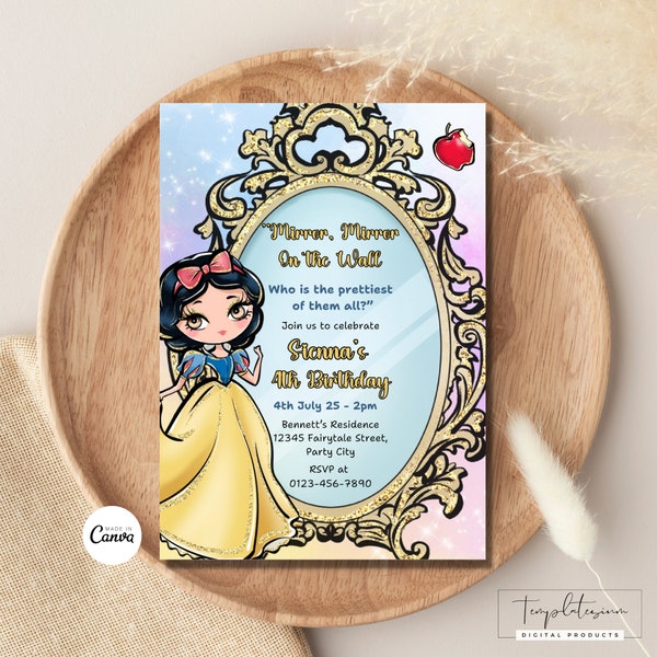 Snow White Invitation Editable Girl Birthday Invitation Princess Birthday Template Magical Birthday Snow White Princess Instant Download