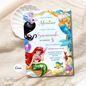 Editable Little Mermaid Invitation Little Mermaid Birthday Invite Princess Ariel Birthday Invite Little Mermaid Party Invite Instant Digital