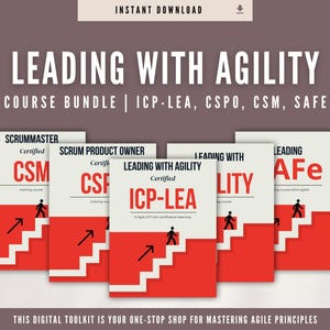 Agile Leadership Training | Leading with Agility Scrum Bundle | ICP-Lea, CSPO, CSM, SAFe Courses Editable Templates. Test Your Knowledge