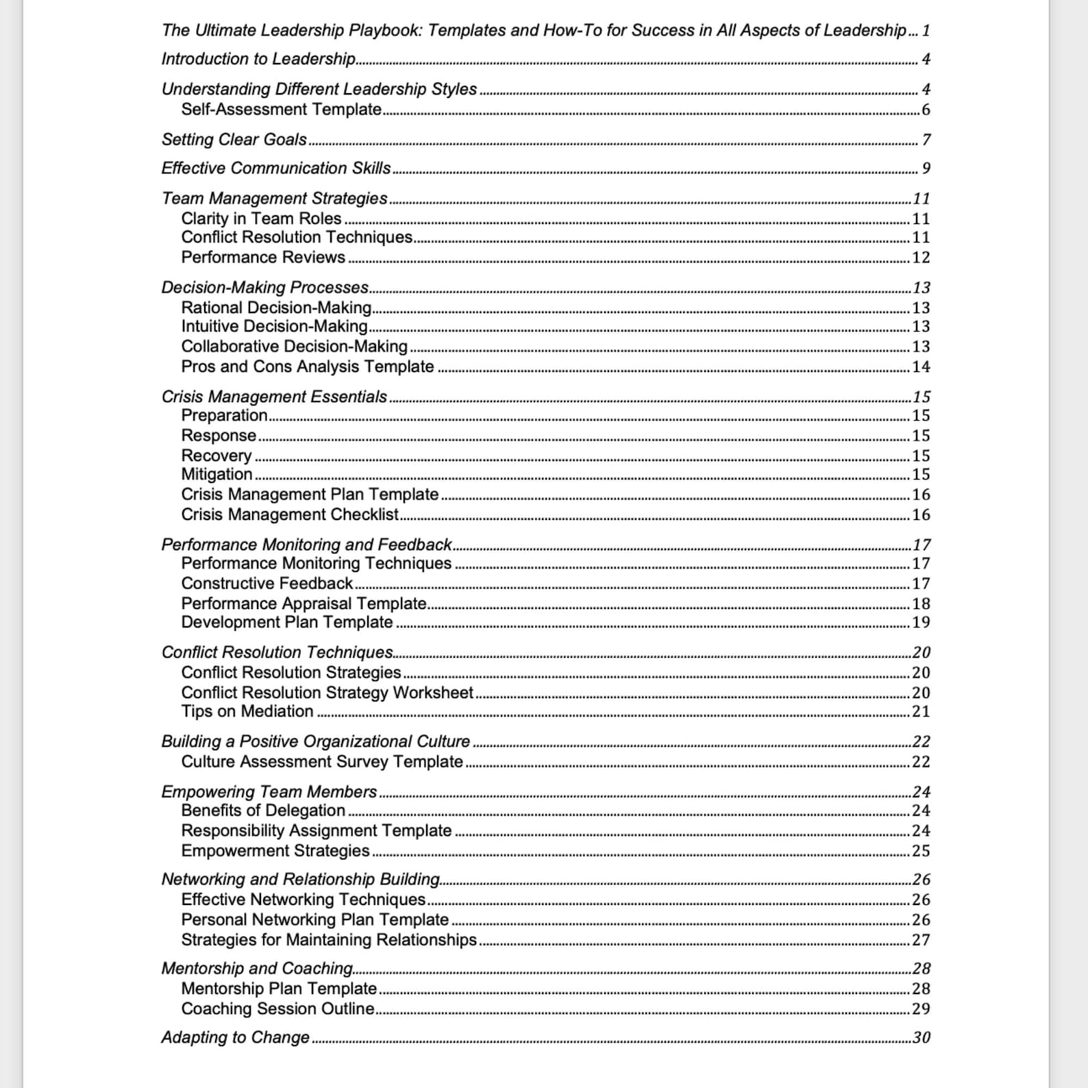 Playbook Reference Guide Leadership Playbook: Editable Templates, PLR License (word) and 30 ...
