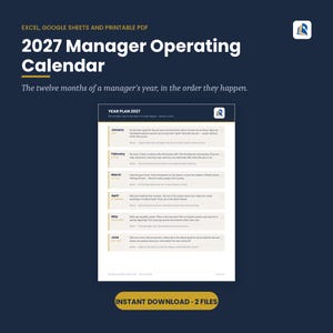 2027 Manager Operating Calendar, Leadership Planning Template (Excel, Google Sheets)
