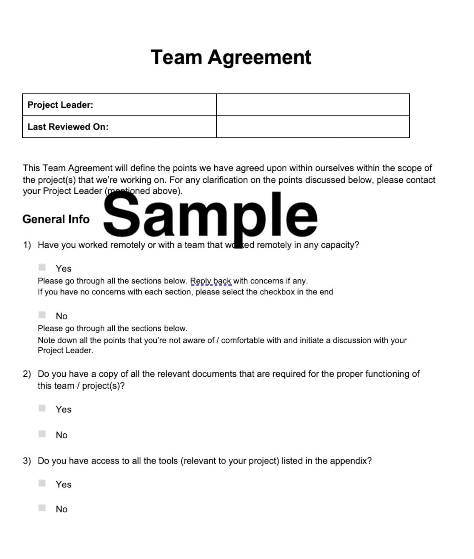 Team Agreement Template. Editable Word File. Edit for Remote Work and ...