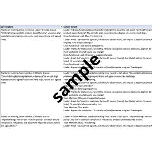 May include: A document with text in a table format. The text includes phrases like "Shifting from projects to product-based funding" and "Consolidating tools despite team preference". The document appears to be a script or guide.