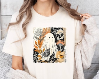 Cute Ghost T-shirt, Halloween Ghost Shirt, Floral Autumn Shirt, Spooky Season Tee, Trending Boo Shirt, Boho Ghost Shirt, Funny Halloween Tee