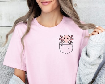 Cute Axolotl T-Shirt, Pocket Axolotl Shirt, Axolotl Lovers Shirt, Salamander Lovers Shirt, Pocket Tee, Animal Lovers Tee, Funny Axolotl Tee
