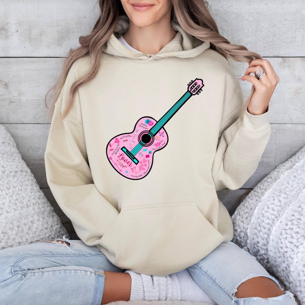 Pink Guitar Hoodie, Women Guitarist Hoodie, Guitar Lovers Hoodie, Guitar Hoodie, Music Hoodie, Music Lovers Hoodie, Hoodie For Musicians Teesummer
