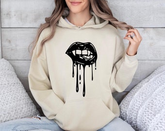Vampire Fans Halloween Hoodie, Vampire Lips Hoodie, Halloween Hoodie, Vampire Fangs Hoodie, Gothic Halloween Hoodie, Lips Halloween Hoodie