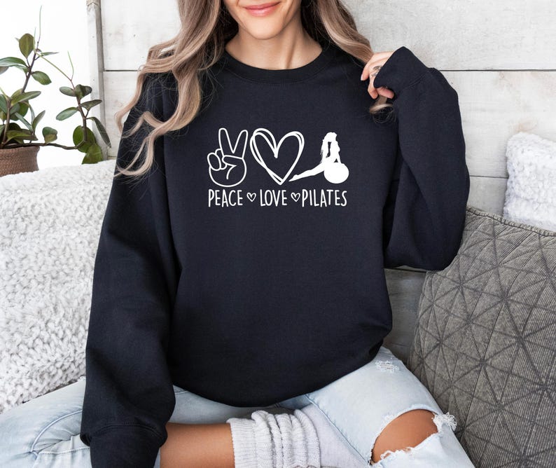 Peace Love Pilates, Funny Pilates Sweater, Pilates Lovers Sweater, Yoga Sweater, Peace Sign Sweater, Cute Gym Sweater, Pilates Life Sweater image 4