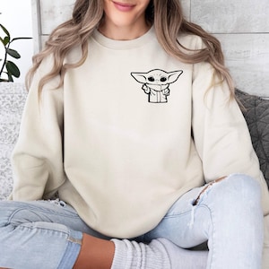 The Mandalorian Sweater, Grogu Sweatshirt, Star Wars Sweater, Baby Yoda Sweater, Baby Alien Top, Pocket Yoda Sweater, Movie Lovers Sweater image 1
