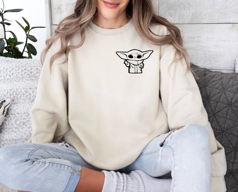 The Mandalorian Sweater, Grogu Sweatshirt, Star Wars Sweater, Baby Yoda Sweater, Baby Alien Top, Pocket Yoda Sweater, Movie Lovers Sweater image 1