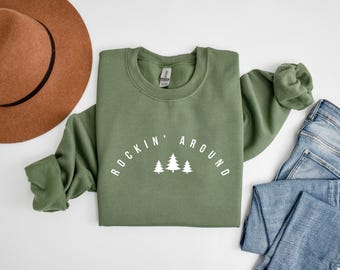 Rockin Around Sweater, Christmas Tree Sweater, Gift for Music Lovers, Merry Christmas Sweater, Minimal Christmas Sweater, Rock And Roll Top