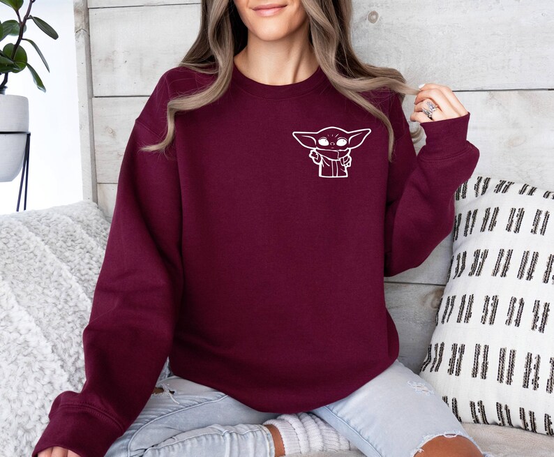 The Mandalorian Sweater, Grogu Sweatshirt, Star Wars Sweater, Baby Yoda Sweater, Baby Alien Top, Pocket Yoda Sweater, Movie Lovers Sweater image 5