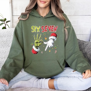 Six Seven Hoodie, Christmas Youth Hoodie, Trending Teen Hoodie, Viral 6 7 Joke Hoodie, Internet Joke Jumper, 6 7 Trend Hoodie, 6 7 Grinch