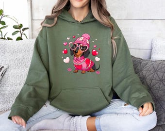 Valentine Dog Hoodie, Dachshund Dog Hoodie, Sausage Dog Hoodie, Dog Mum Hoodie, Weiner Dog Pullover, Dog Owner Hoodie, Dog Lover Vday Gift