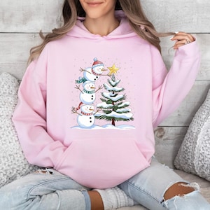 Christmas Snowman Hoodie, Cute Snowman Hoodie, Winter Hoodie, Family Holiday Hoodie, Funny Christmas Gift, Christmas Matching Hoodie image 4