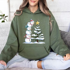 Christmas Snowman Hoodie, Cute Snowman Hoodie, Winter Hoodie, Family Holiday Hoodie, Funny Christmas Gift, Christmas Matching Hoodie image 1