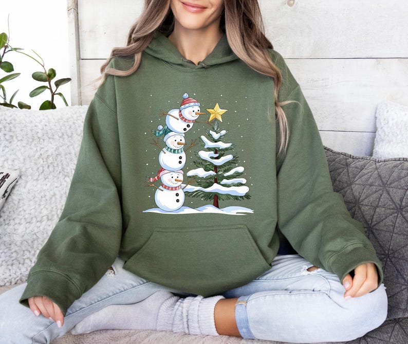 Christmas Snowman Hoodie, Cute Snowman Hoodie, Winter Hoodie, Family Holiday Hoodie, Funny Christmas Gift, Christmas Matching Hoodie image 1