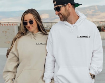 Roman Numeral Hoodie, Couples Hoodie, Honeymoon Hoodie, Anniversary Jumper, Wedding Hoodie, Matching Top, Wife Birthday Gift, Husband Gift