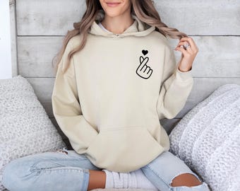 Korean Finger Hoodie, Korean Pop Hoodie, Korean Culture Hoodie, Kpop Lovers Hoodie, Love Symbol Hoodie, Finger Heart Hoodie, Kpop Hoodie
