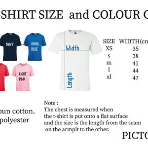 kids't - shirt size and color chart