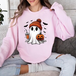 Bougie Ghost Sweatshirt, Cute Ghost Sweater, Halloween Ghost Crewneck, Pumpkin Ghost Sweater, Ghost Pumpkin Latte, Kids Halloween Sweater afbeelding 2