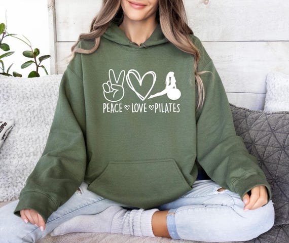 Pilates Lovers Hoodie, Peace Love Pilates Hoodie, Funny Pilates Hoodie, Yoga Hoodie, Peace Sign Hoodie, Cute Gym Hoodie, Pilates Life Hoodie