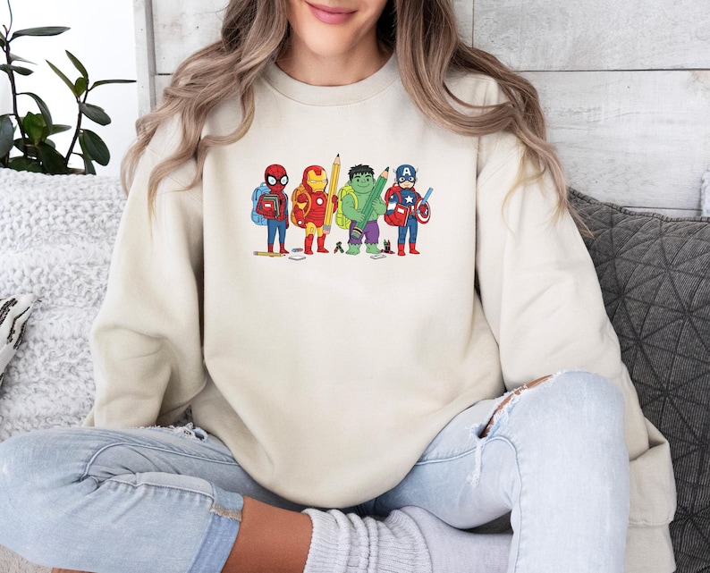 Avengers Kids Sweatshirt, Marvel Characters Sweater, Superhero Sweater, Boys Birthday Gift, Spiderman, Iron Man, Kids Hulk, Captain America image 4