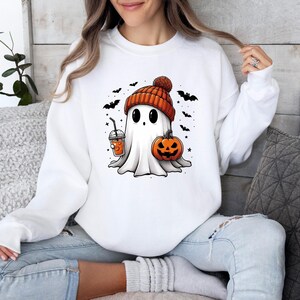 Bougie Ghost Sweatshirt, Cute Ghost Sweater, Halloween Ghost Crewneck, Pumpkin Ghost Sweater, Ghost Pumpkin Latte, Kids Halloween Sweater afbeelding 4