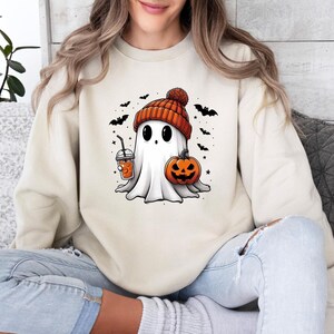 Bougie Ghost Sweatshirt, Cute Ghost Sweater, Halloween Ghost Crewneck, Pumpkin Ghost Sweater, Ghost Pumpkin Latte, Kids Halloween Sweater afbeelding 3