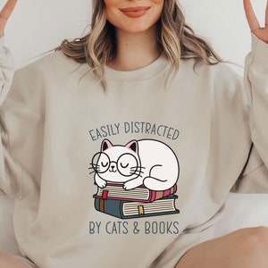 Funny Cat Sweatshirt, Book Lover Gift, Bookish Gifts, Cat Mum Sweater, Book Jumper, Cat Lover Gifts, Bookish Jumper, Funny Book Jumper