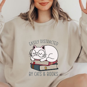 Funny Cat Sweatshirt, Book Lover Gift, Bookish Gifts, Cat Mum Sweater, Book Jumper, Cat Lover Gifts, Bookish Jumper, Funny Book Jumper