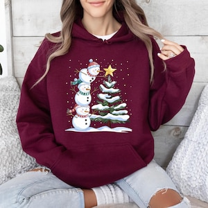Christmas Snowman Hoodie, Cute Snowman Hoodie, Winter Hoodie, Family Holiday Hoodie, Funny Christmas Gift, Christmas Matching Hoodie image 6