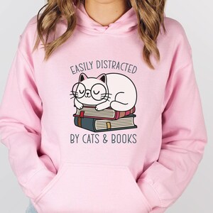 Cat Hoodie, Bookish Hoodie, Kids Cat Hoodie, Womens Cat Hoodie, Book Lovers Gift, Cat Mum Hoodie, Cat Owners Hoodie, Cute Bookish Gifts image 2