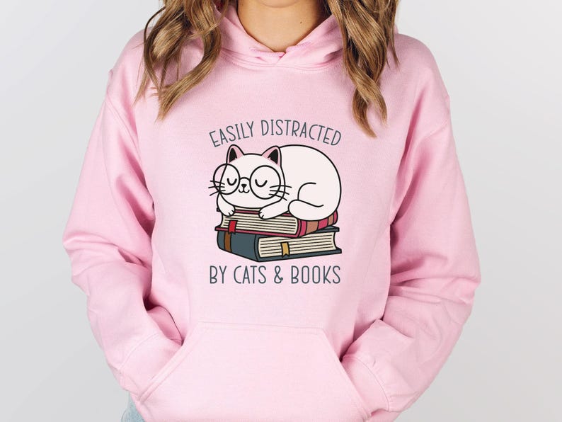 Cat Hoodie, Bookish Hoodie, Kids Cat Hoodie, Womens Cat Hoodie, Book Lovers Gift, Cat Mum Hoodie, Cat Owners Hoodie, Cute Bookish Gifts image 2