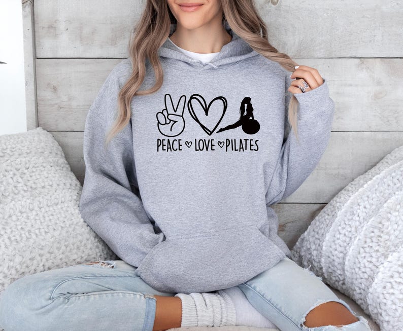 Pilates Lovers Hoodie, Peace Love Pilates Hoodie, Funny Pilates Hoodie, Yoga Hoodie, Peace Sign Hoodie, Cute Gym Hoodie, Pilates Life Hoodie Bild 7