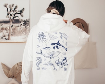 Ocean Life Hoodie, See Animal Lover Hoodie, Protect Our Oceans, Save The Whales Top, Underwater Life Hoodie, Save The Shark, Marine Life Top
