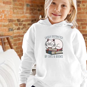 Cat Hoodie, Bookish Hoodie, Kids Cat Hoodie, Womens Cat Hoodie, Book Lovers Gift, Cat Mum Hoodie, Cat Owners Hoodie, Cute Bookish Gifts image 5