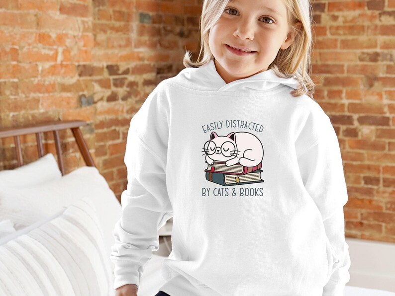 Cat Hoodie, Bookish Hoodie, Kids Cat Hoodie, Womens Cat Hoodie, Book Lovers Gift, Cat Mum Hoodie, Cat Owners Hoodie, Cute Bookish Gifts image 5