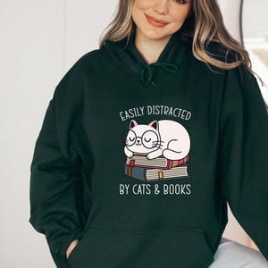 Cat Hoodie, Bookish Hoodie, Kids Cat Hoodie, Womens Cat Hoodie, Book Lovers Gift, Cat Mum Hoodie, Cat Owners Hoodie, Cute Bookish Gifts image 4