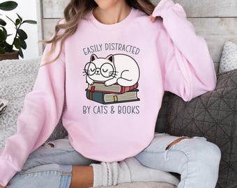 Funny Cat Sweatshirt, Book Lover Gift, Cat Mum Sweater, Cat and Books, Bookish Sweater, Cat Lover Gifts, Cat Owner Crewneck, Reading Sweater