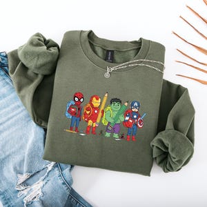 Avengers Kids Sweatshirt, Marvel Characters Sweater, Superhero Sweater, Boys Birthday Gift, Spiderman, Iron Man, Kids Hulk, Captain America image 1